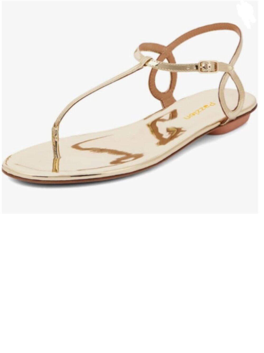 Pazzion Gold Open Toe Flat Sandals Ankle Strap Buckles Thong Shoes for Summer
